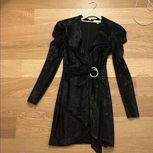 Jonathan Simkhai Black Shimmer Wrap Dress with Ring Detail